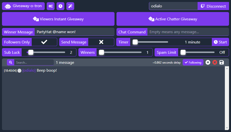 Screenshot of giveaway-o-tron